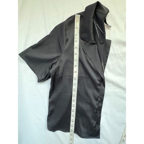 Divided NEW Satin Black Cropped Button Down Blouse Shirt Top Size XS/S Classic - Picture 9 of 9